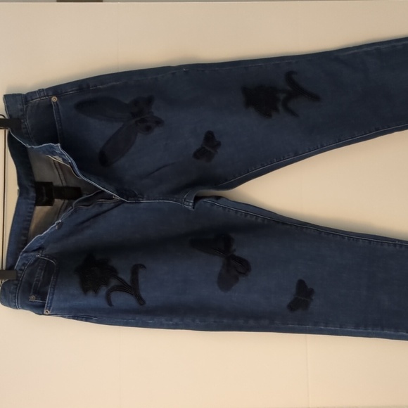 Magaschoni Butterfly Embroidered Beaded Bohemian Skinny Embellishments Jeans 14 - Picture 2 of 9